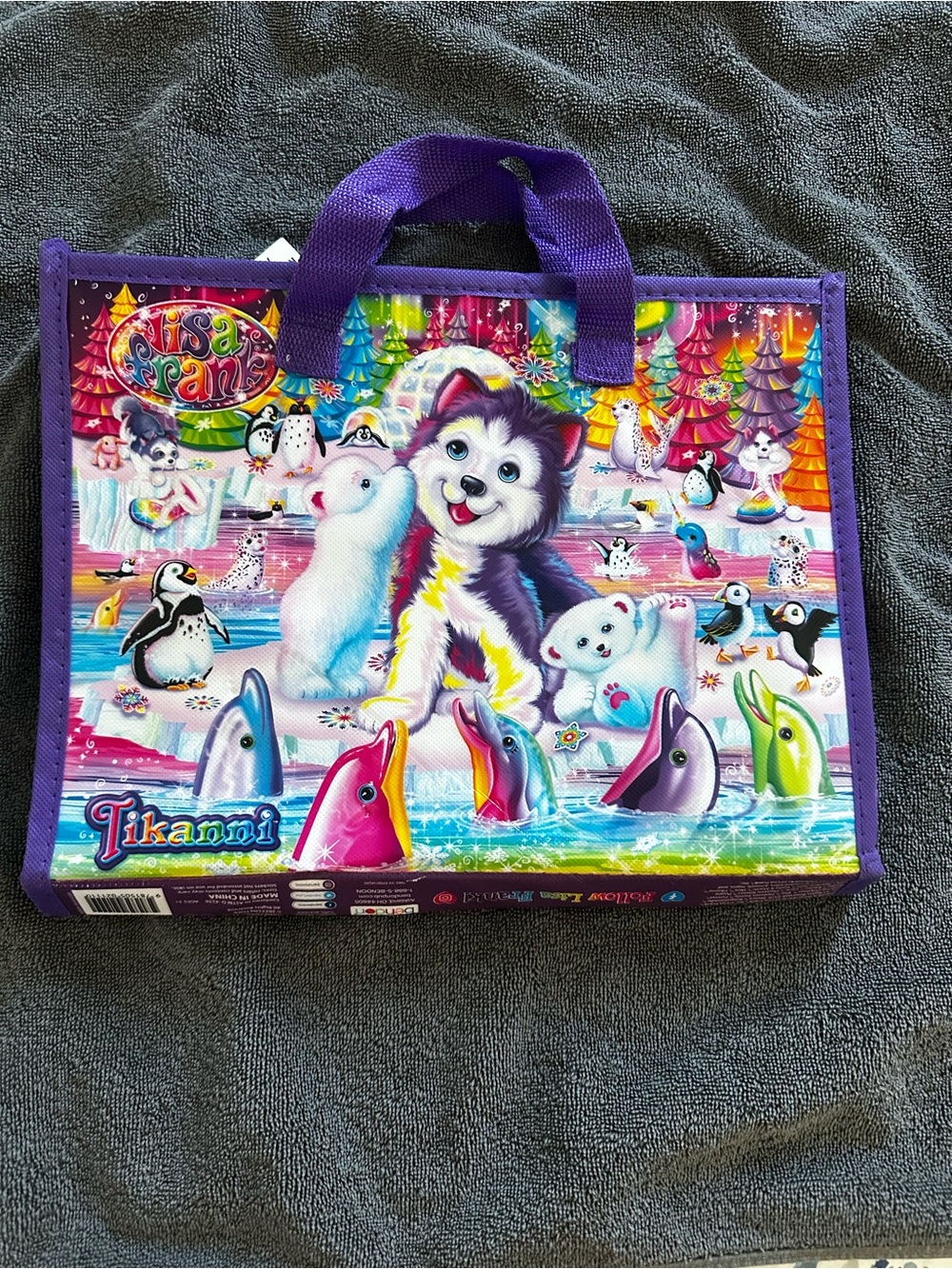 Lisa Frank Purple folder with Rainbow Dolphins and Arctic Animal Scene